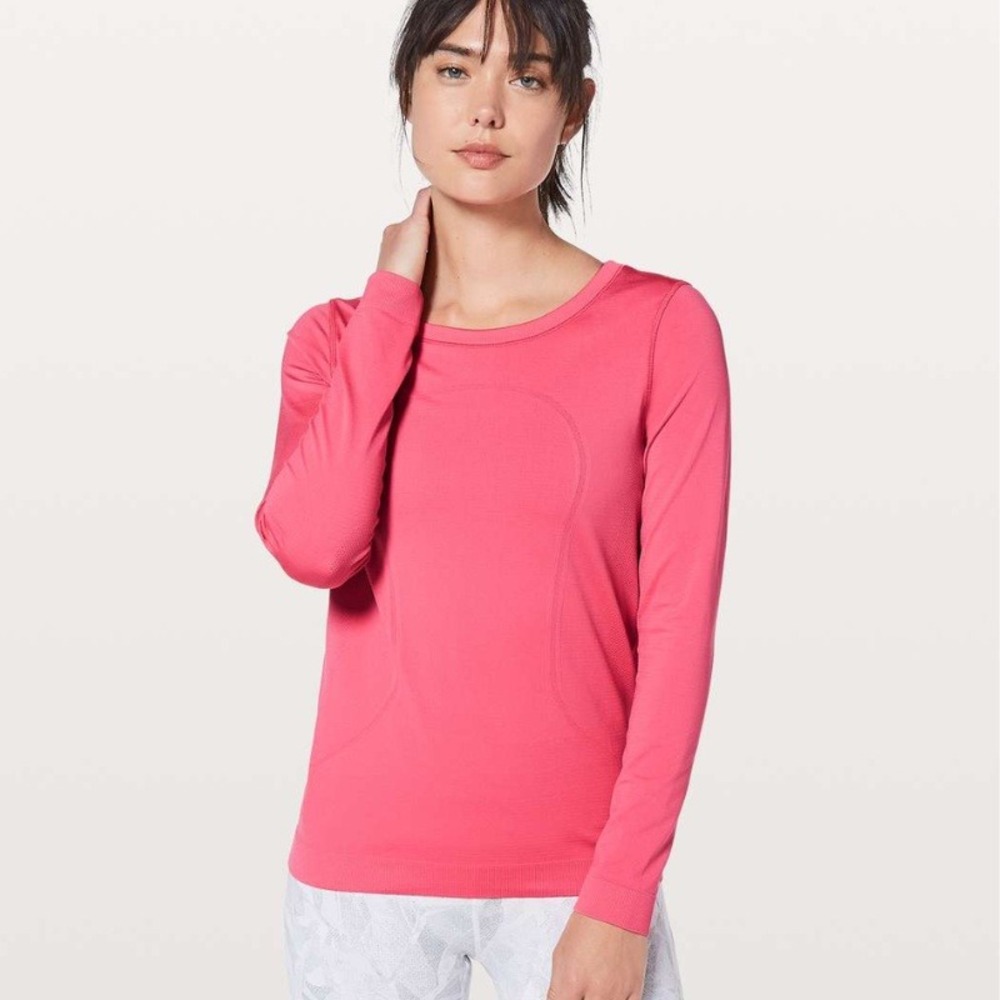 Lululemon Swiftly Tech Long Sleeve Crew‎ Pink Relaxed Fit Workout Top Size 10
